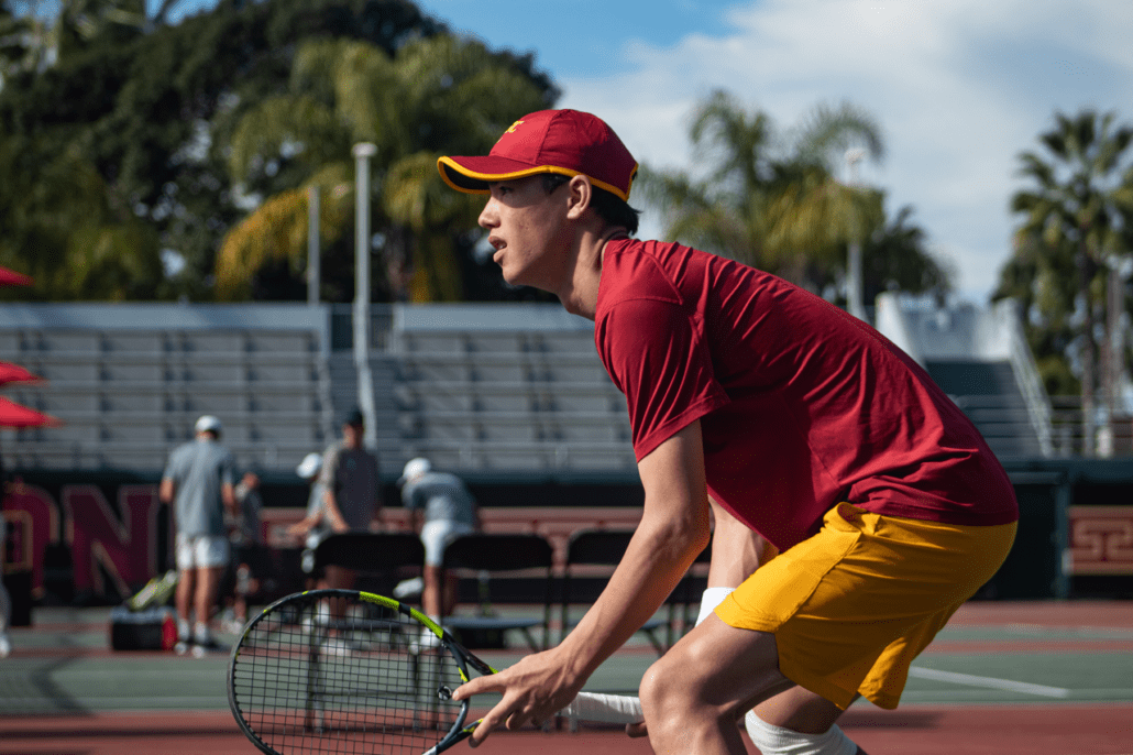 Sophomore Connor Church readies for a serve