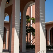 The arches of the Dr. Joseph Medicine Crow Center for International and Public Affairs building.