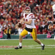 sam darnold looks downfield to pass the ball