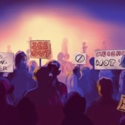 Image depicting crowd protesting ICE