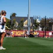 Reese Robinson looks out at the field