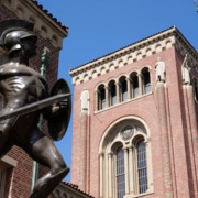 Trojan statue in front of Bovard Auditorium.