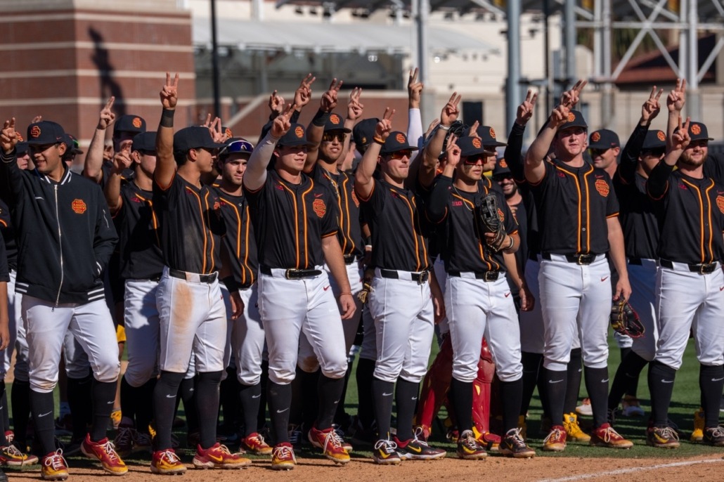 USC baseball celebrates after a win