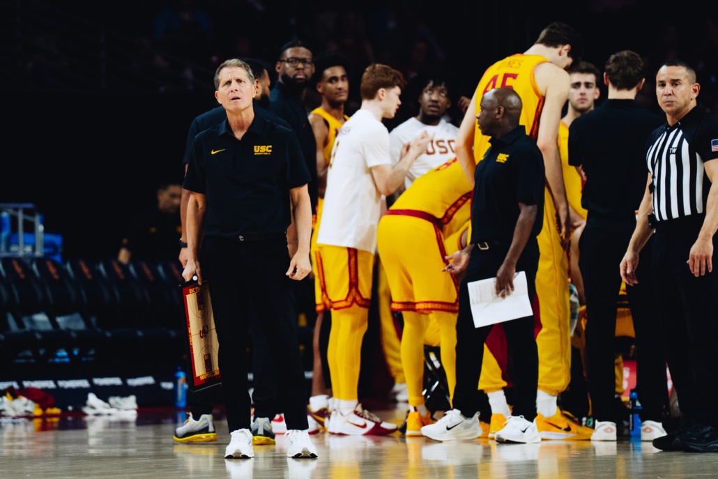 Head Coach Eric Musselman looks puzzled at the video board.