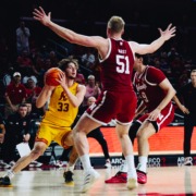 Jaden Brownell tries to get past Rienk Mast.