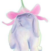 Artwork of a rabbit wearing a flower