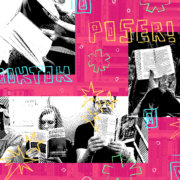 Collage of reading people with graffiti saying "poser" and other insults