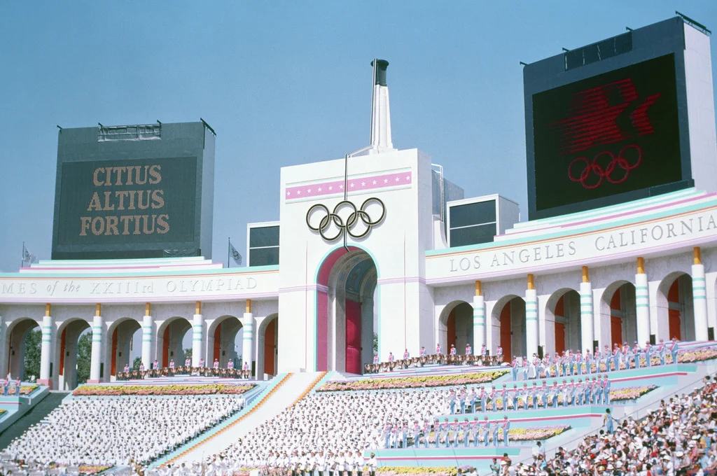 A photo of the LA Coliseum during the 1984 Olympics.