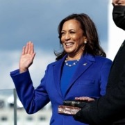 Kamala Harris swearing on the Bible.