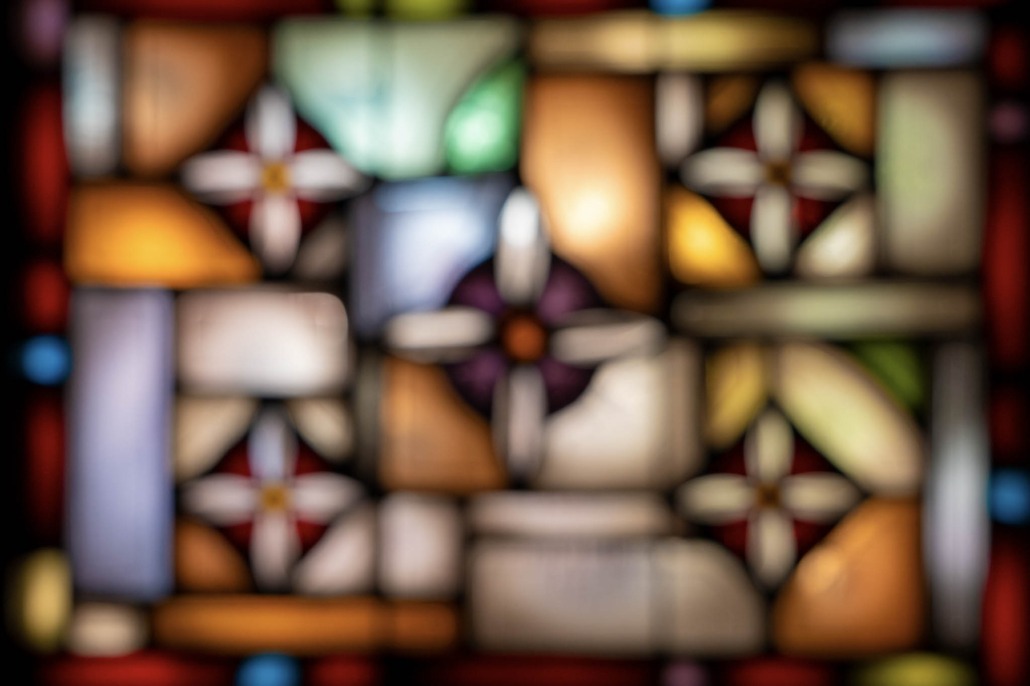Blurry stained glass door at Little Chapel of Silence