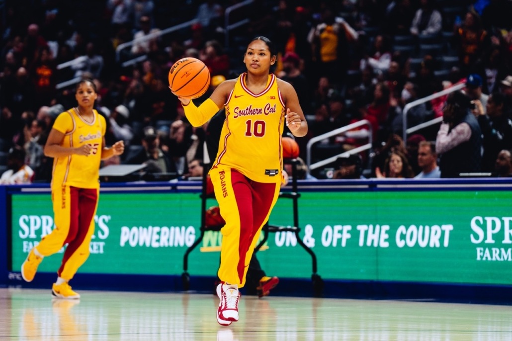 Malia Samuels dribbles down the court