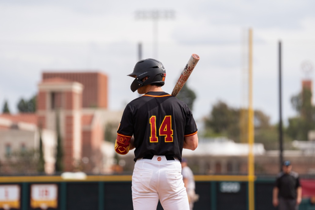 Senior outfielder Jack Basseer prepares on the on-deck circle.