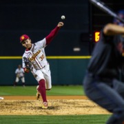 Pitcher Mason Edwards throws a pitch for USC.