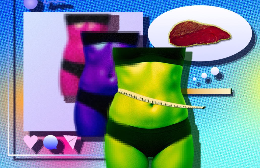 Drawing of woman's body on instagram with measuring tape.