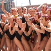 USC women's water polo celebrates a win