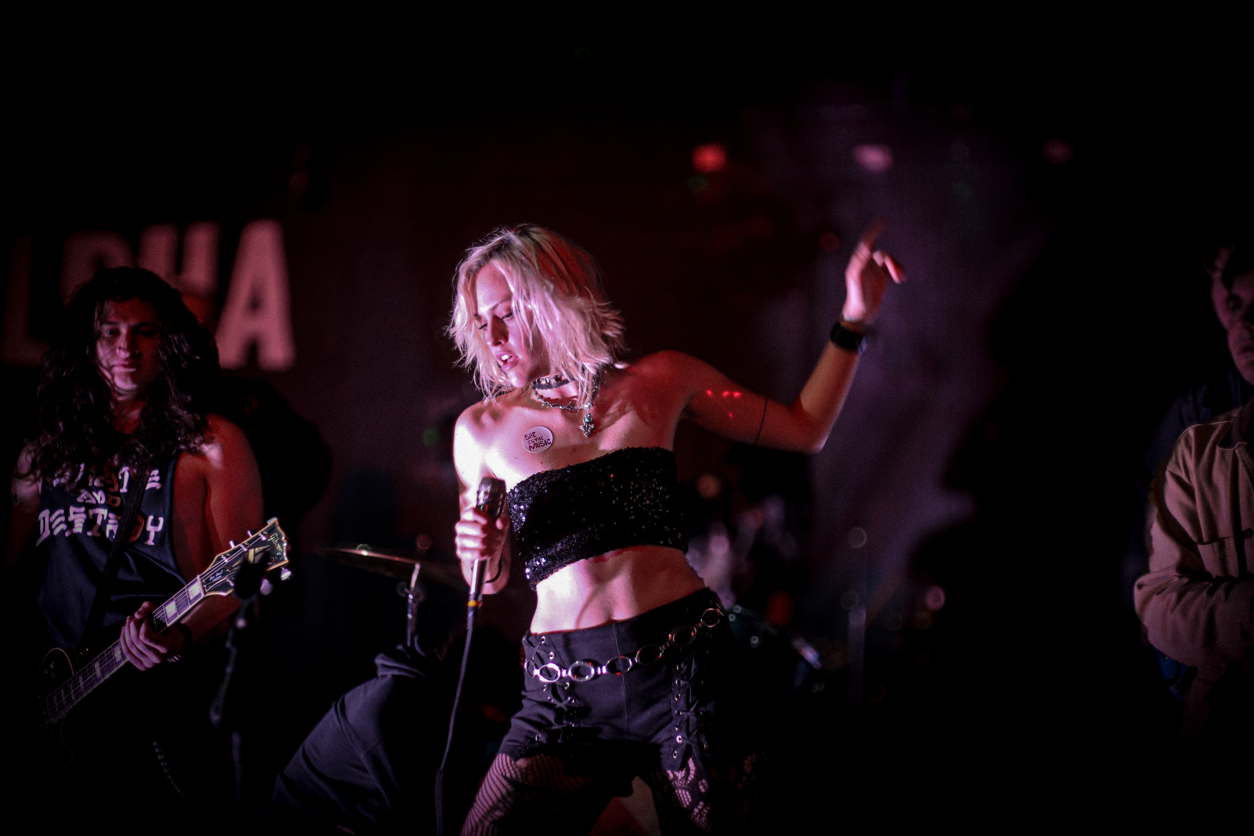 Ziggy Sixx performing in all black leather at Rowfest.