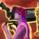 Art depicting a woman directing with an IMAX camera, an Academy Award