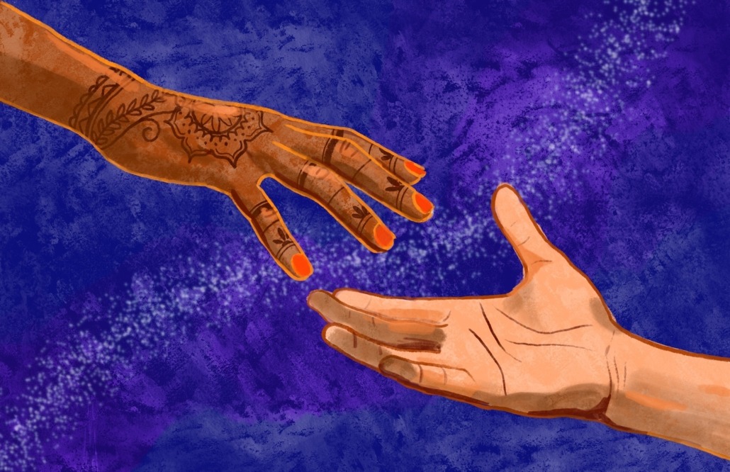 Two hands reaching out to each other.