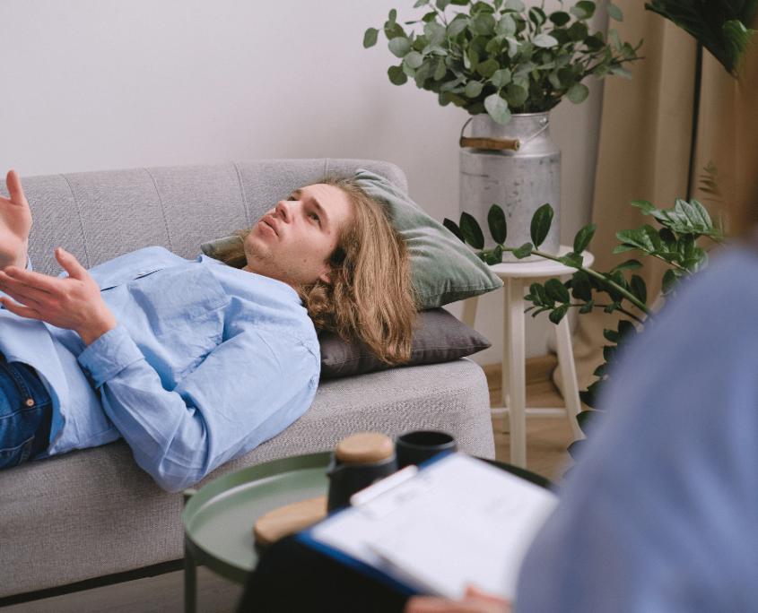 There is a man in therapy.