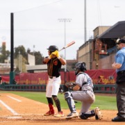 Augie Lopez prepares to swing the bat