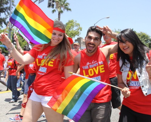 People attending an LA pride event
