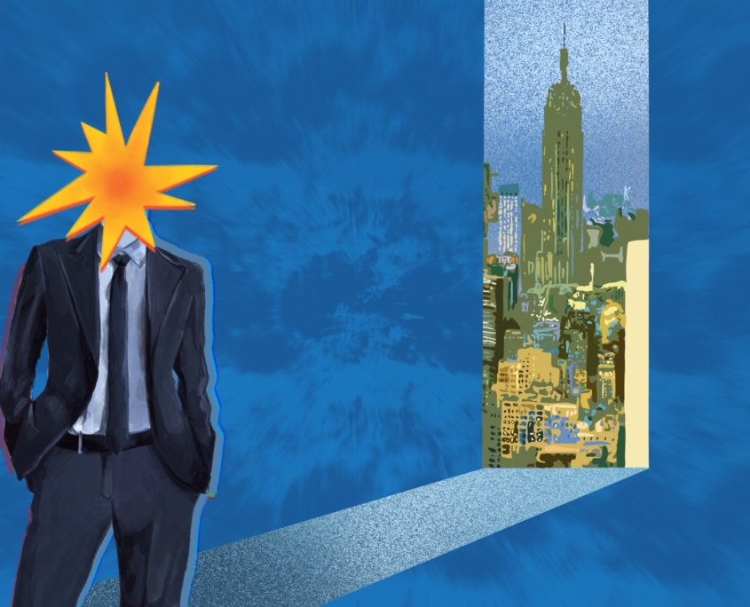 Art of intern standing outside of New York City
