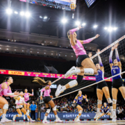 Redshirt senior outside hitter Adonia Faumuina totaled 18 kills in the showcase. She is pictured against Washington on Oct. 26, 2025. (Matthew Diederich / Daily Trojan file photo)
