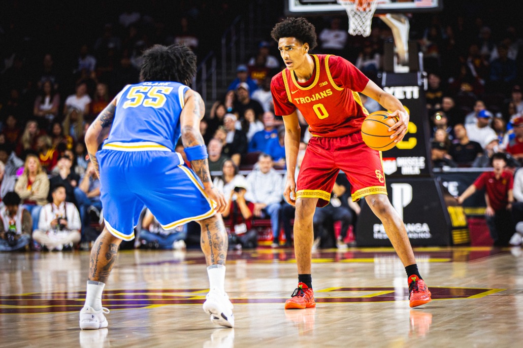 0J9A6616 Sophomore guard Alijah Arenas is going to be one of the keys to success for men's basketball in 2026, as they begin their regular season with non-conference matchups. He is pictured here in a game against UCLA on March 7, 2026.