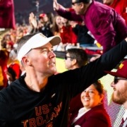 Head Coach Lincoln Riley isn't worried about the social media buzz surrounding the attendance of USC's Week 0 matchup. He is pictured here after a game against UCLA on Nov. 29, 2025.