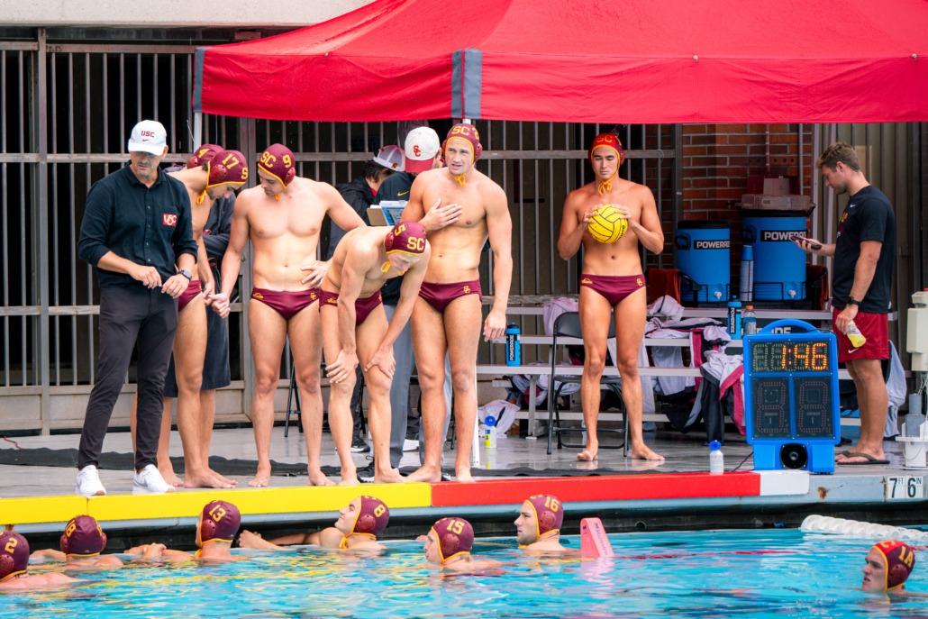 USC men's water polo team pictured after an exhibition against Golden West College.