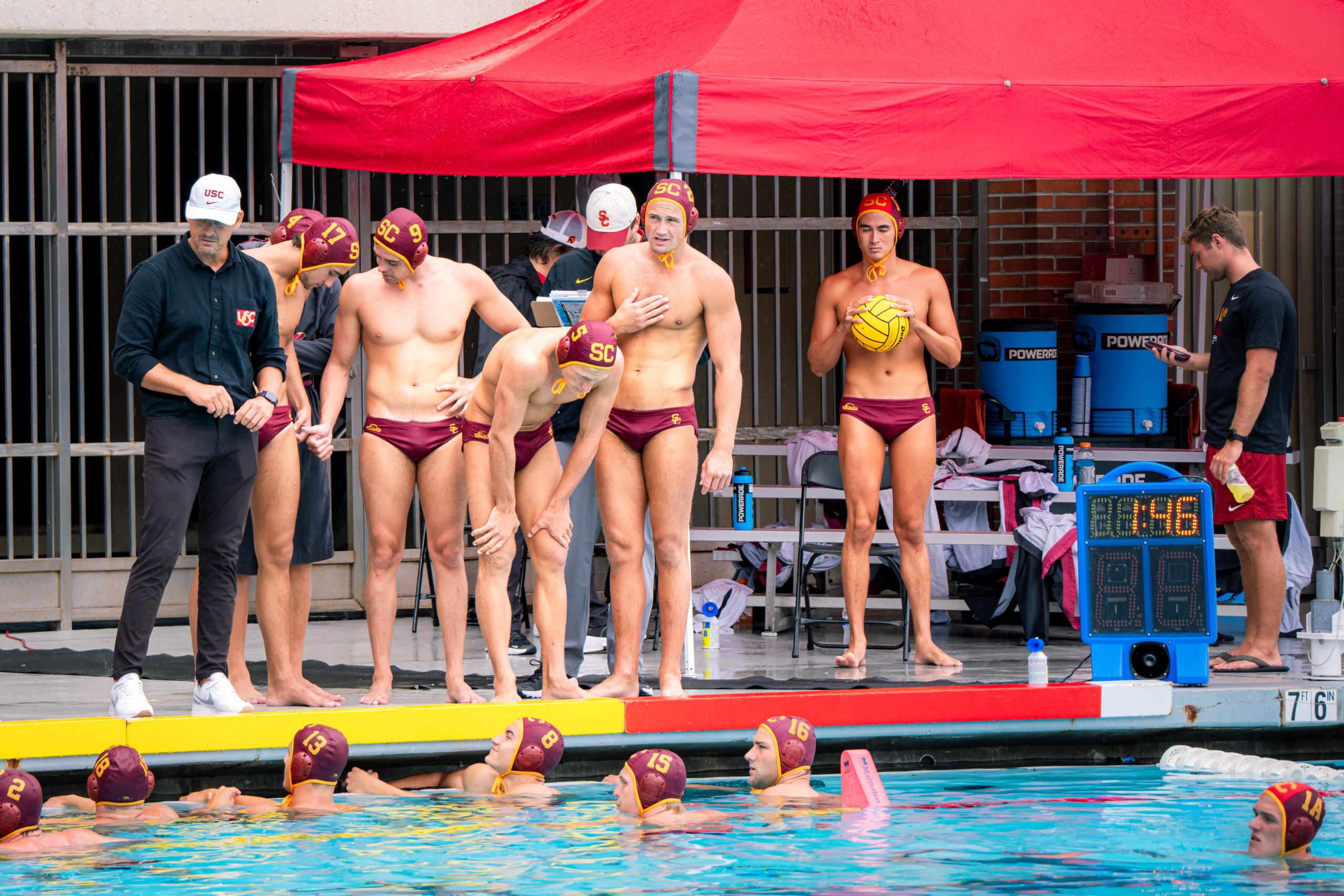 USC men's water polo team pictured after an exhibition against Golden West College.